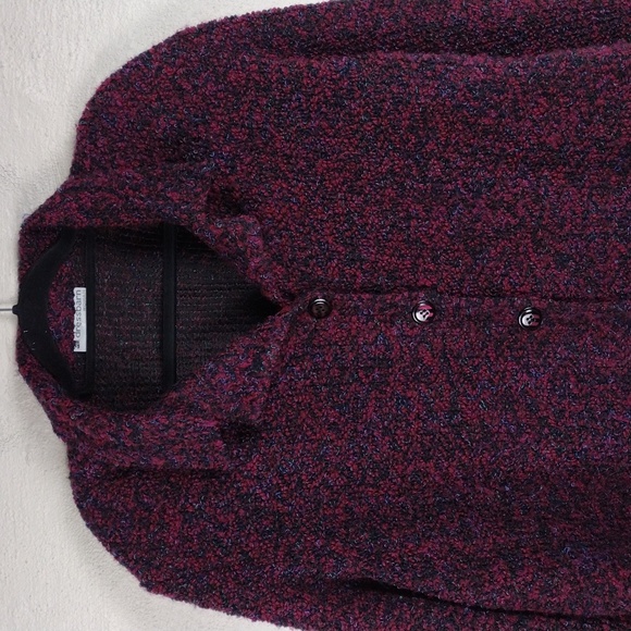 Dressbarn Woman Burgundy Knit  Collared Long Sleeve Button Up Cardigan Jacket - Picture 2 of 12